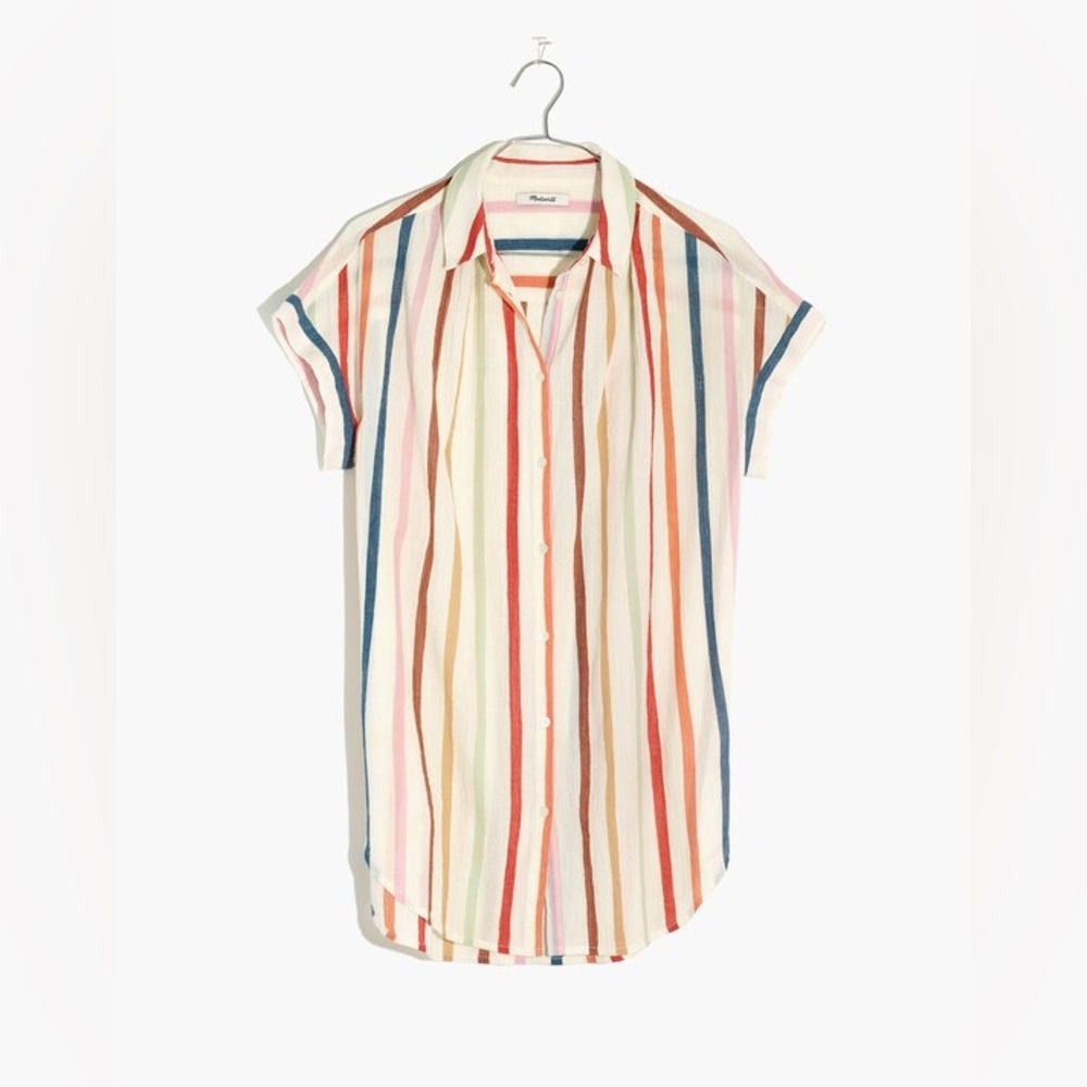 NWOT Madewell Gauze Central Tunic Shirt in Rainbow Stripe